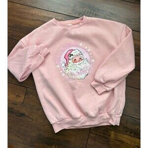 Girls Pink Merry Christmas‎ Santa Crewneck Pullover Sweatshirt Size 11-12Y